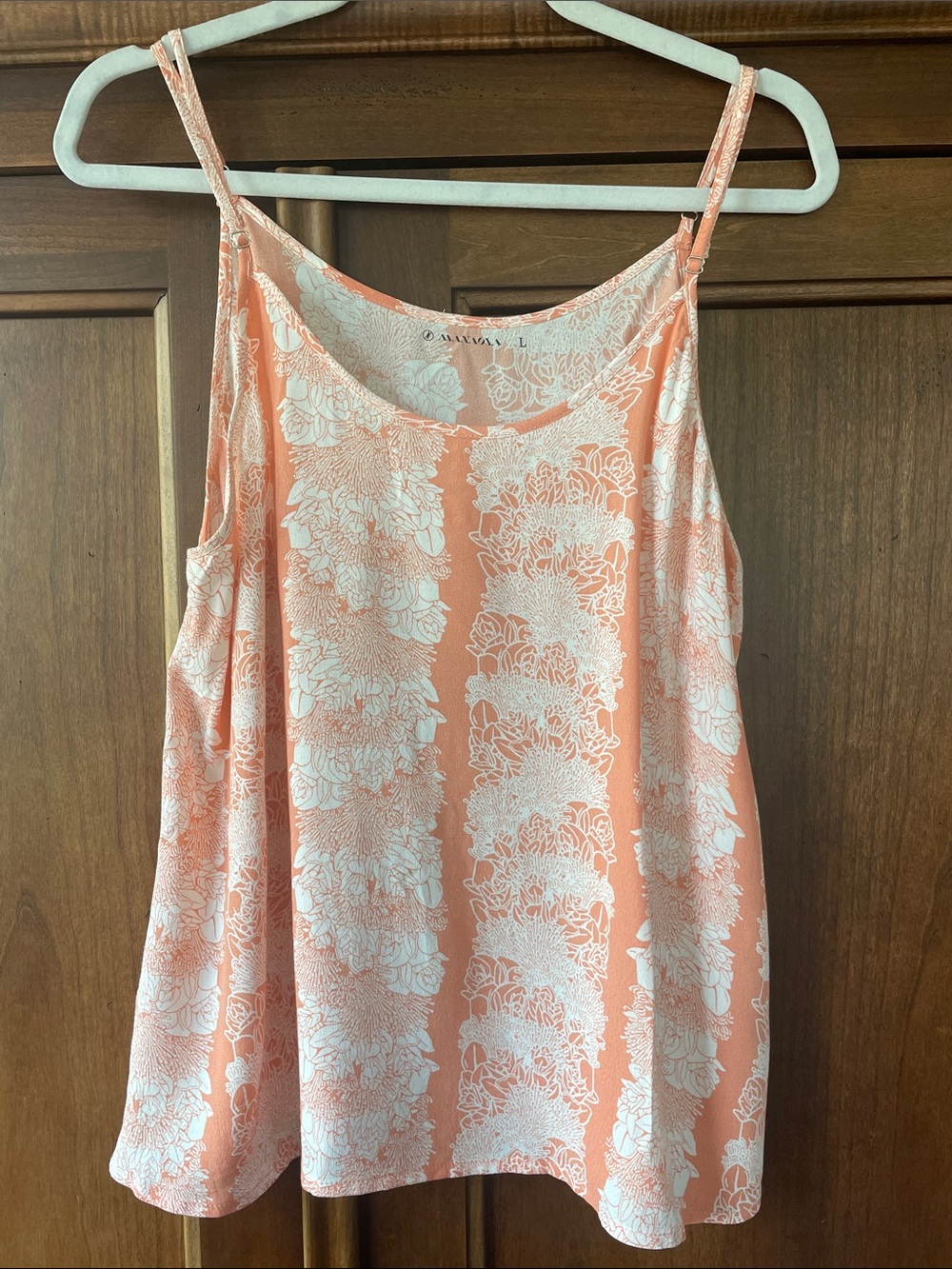 Peach & White Floral Spaghetti Strap Tank Top